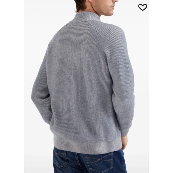 Brunello Cucinelli  Cashmere Vanisé English Rib Cardigan w/Zipper IT 62 US XXL - Picture 4 of 14